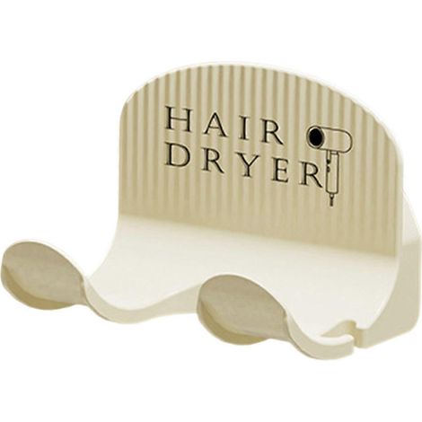 Sèche-cheveux mural et support pour accessoires de salle de bain, gain de place, matériau imperméable, facile à installer, couleur crème. (1/5)