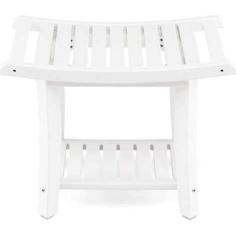 Tabouret de douche blanc en HDPE avec siège incurvé, étagère et pieds antidérapants pour salle de bains et entrée (1/5)