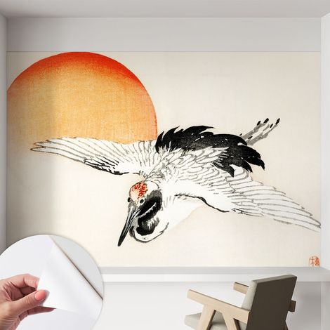 Papier peint autocollant décoratif à motifs pour salon chambre et bureau Tapete adhésif pour décoration Grue élégante 152x104 cm (1/5)