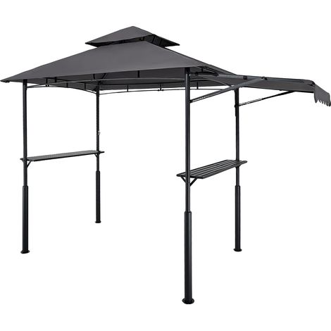 Refugio para parrilla VEVOR, 2,43 x 1,5 m, acero con recubrimiento en polvo, 2 estantes, ganchos, toldo adicional, con toldo adicional (refuerzo) (1/2)