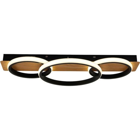 Plafonnier scandinave noir et bois à anneaux LED 18 W ROWENA Milagro (1/5)