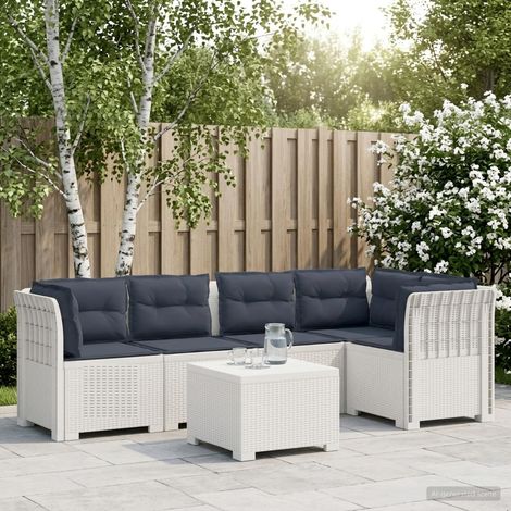 Canapé de Jardin Modulaire 5 Places avec Table et Coussins Aspect Rotin PP Blanc, 64.32kg - PANGIVO (1/5)