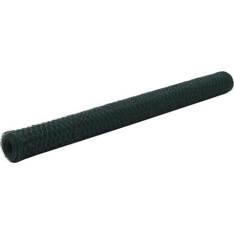 vidaXL Chicken Wire Fence Steel with PVC Coating 25x1,5 m Green