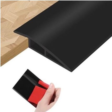 Profilé de transition auto-adhésif pour seuils de porte, compensation de hauteur, bande de transition en PVC pour sols, seuils de porte, bandes de recouvrement pour sols et seuils (Noir, 10 mm × 1 m) (1/4)