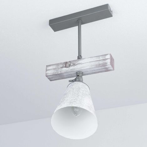 Drehbare Deckenlampe Holz in Shabby Weiß Grau E27 AGAP