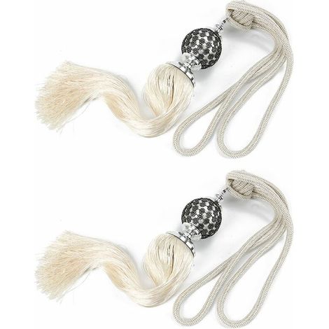 Filiyano-1 paire de rideaux à pompons prune suspendus pour la décoration intérieure (blanc) (1/5)