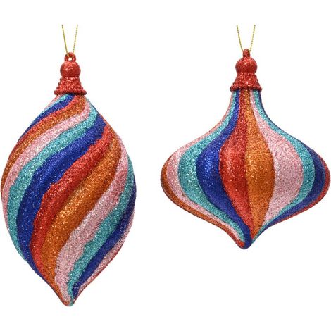 ADDOBBI NATALIZI MULTICOLORE GLITTER DA APPENDERE 2 ASSORTIMENTI PREZZO CAD