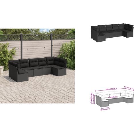 7-tlg. Garten-Sofagarnitur mit Kissen Schwarz Poly Rattan - Gartensortiment - Outdoor Möbel - Lounge Set - Rattan Sofa - Gartenlounge