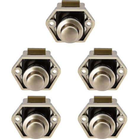 10 mini verrous de porte de tiroir/placard à bouton-poussoir pour caravane/camping-car, nickel-nickel, 5 pièces (1/5)