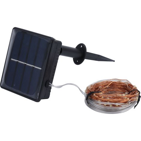 Guirlande lumineuse solaire de 20 m (65,6 pi) avec 200 LED, fil de cuivre étanche, pour jardin, cour ou villa, lumière blanche chaude. (1/5)