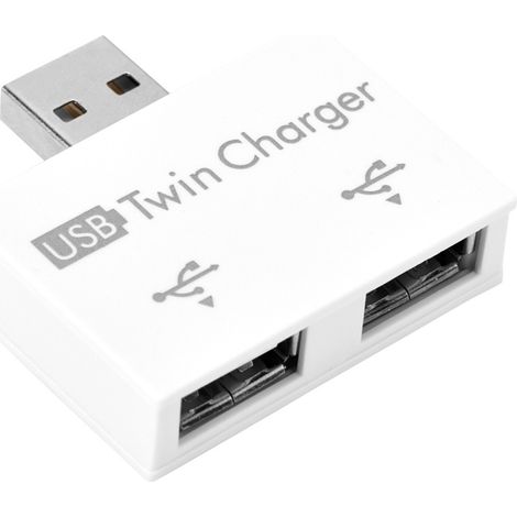 Hub USB 2.0 mle vers 2 ports USB double chargeur séparateur adaptateur convertisseur concentrateur (blanc).