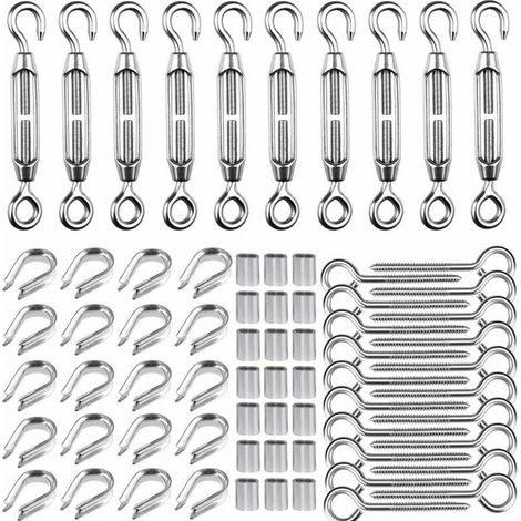 M5 Tendeur Kit pour 1/16quot Cable Metalique,Kit de Tendeur en Acier Inoxydable 304,M5 Tendeur Crochet et oeil,M2 cosses de cble, M5 Crochets Vis Oeillet,M2 Manchons de Cble (1/5)