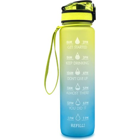 Accesorios para bebidas, botella de agua de 1 litro, botella deportiva sin BPA, a prueba de fugas, no tóxica, para gimnasio, actividades al aire libre, ciclismo, escuela y oficina (amarillo-azul) – RA