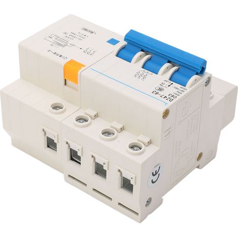 Disjoncteur tripolaire (3P) et neutre (N) pour montage sur rail DIN, pouvoir de coupure de 4500 A, 400 V, 63 A, pour usage domestique ou bureau. (1/5)