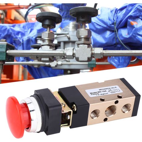 Vanne pneumatique/mécanique MV-10A à 2 positions et 5 voies avec retour par ressort et bouton-poussoir, raccord PT 1/4 po, vanne d'inversion (1/5)