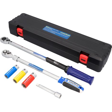 Goodyear Set di 6 chiavi dinamometriche + cricchetto reversibile + set di 3 chiavi a bussola + prolunga, scatola nera (1/4)