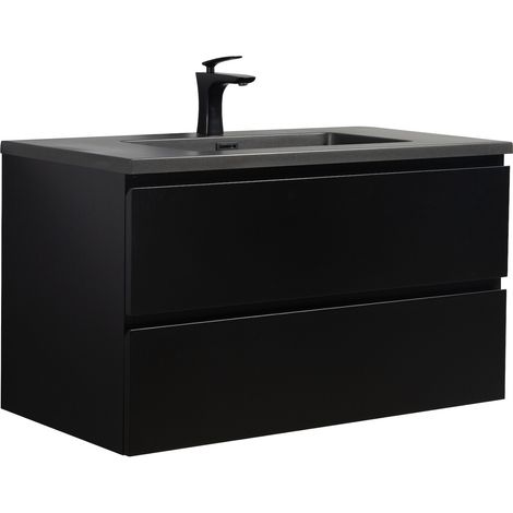 Badezimmer Badmöbel-Set Angela 90 cm - Schwarzes Waschbecken - M (1/5)