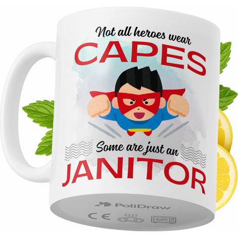 Taza de café/té divertida y humorística con diseño de texto gracioso para conserjes. Taza ideal para cumpleaños, santos, días festivos y ocasiones especiales. Color blanco, 330 ml. (1/5)