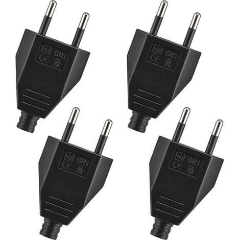 4 Pièces Fiche Européenne Plate Mâles Plates, Prise Électrique 250V 2,5A, ABS en Cuivre Pur, Design Ultra-plat Couleur, pour Encastrement ou Remplacement, Fiche Euro Schuko Prise Plate-noire (1/5)