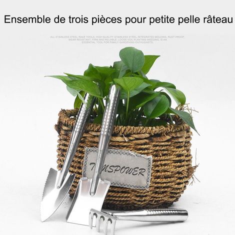 Ensemble d outils de jardinage lot de 3 en acier inoxydable avec pelle transplantoir et râteau pour plantation désherbage et entretien du jardin (1/4)