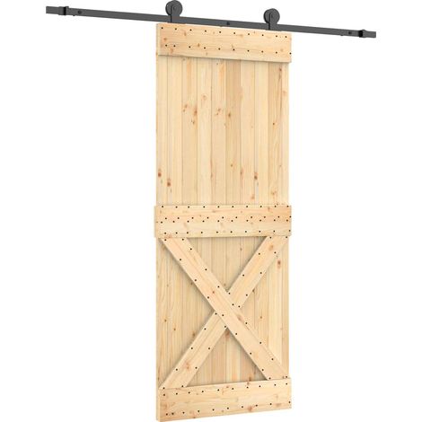 Schiebetür Natürlich und Schwarz 80 x 210 cm Massivkiefer vidaXL