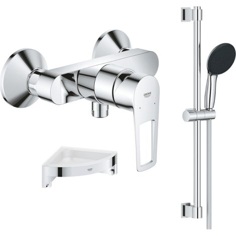 Pack mitigeur douche mécanique GROHE StartLoop + Ensemble de douche Start 2 jets avec barre + Tablette de douche d'angle