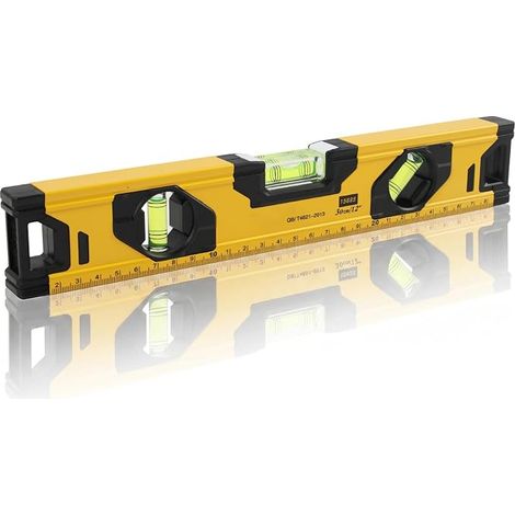 Spirit Level 30 cm Magnetic Torpedo with 3 Vials 45° 90° 180° and Rubberized End, Small Aluminium Bubble with Magnetic Base for Work and DIY (1/5)