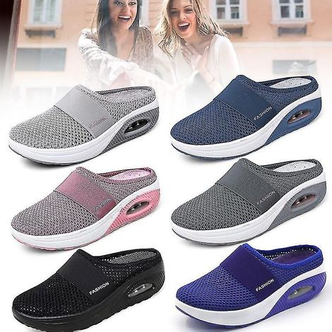 Chaussures de marche orthopédiques à semelle compensée en maille, modèle Air Cushion Slip-On, pour diabétiques - Pointure 43 - Bleu (1/3)