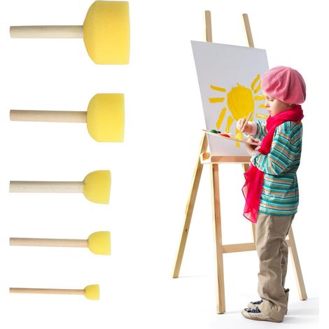 5 Pièces Brosse à Eponges Rondes, Eponge Peinture Pinceau avec Manche Bois, Pinceau Mousse, pour Les Graffitis, Peinture, Loisirs Créatifs Bricolage, 5 Tailles (1/5)