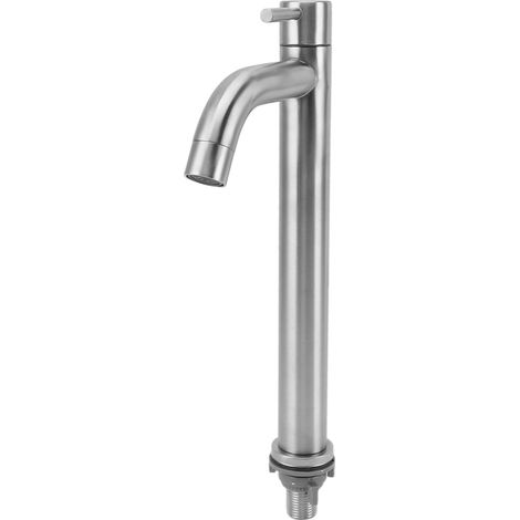 Robinet de cuisine monotrou en acier inoxydable pour eau froide, idéal pour la maison ou l'appartement. Haut et courbé. (1/5)