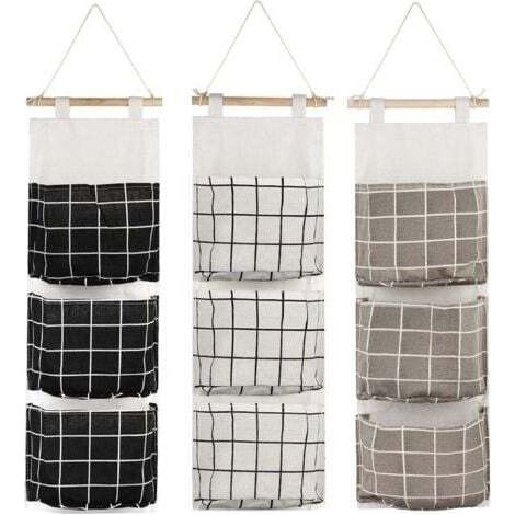 3-teiliges Hängeaufbewahrungstaschen-Set mit 3 Taschen (Schwarz/Grau/Weiß), Wandregal-Korb-Organizer aus Stoff für Schlafzimmer, Badezimmer, Küche – wasserdicht und stilvoll