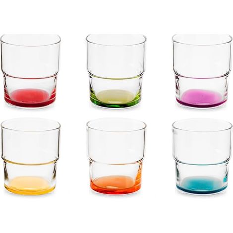 Lot de 6 verres Hill en verre avec fond coloré 30 cl - Couleurs assorties, lavables au lave-vaisselle, design moderne et joyeux