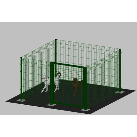 .Recinto-Box Modulare per Cani in Ferro Zincato e Verniciato Verde-con Pali a Tassellare - cm 200x200x122h (1/2)