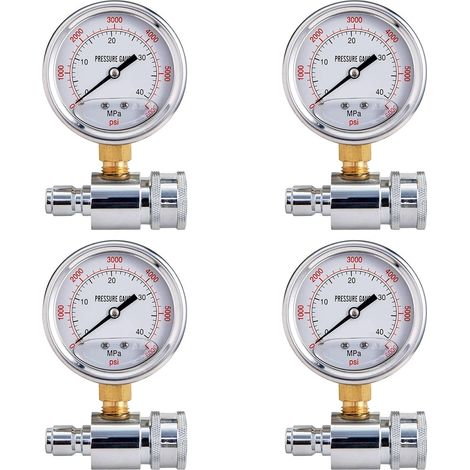 4X ManomèTre pour Laveuse à Pression, 6000 PSI, Connexion de 3/8 Po, ManomèTre pour Laveuse à Pression (1/5)