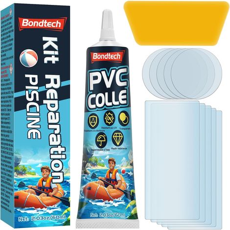 Kit de Réparation Piscine, Rustine Piscines, Transparente Kit Reparation Spa Gonflable, Colle PVC pour Bouées, Produits gonflables, Matelas et Bateaux (1/5)
