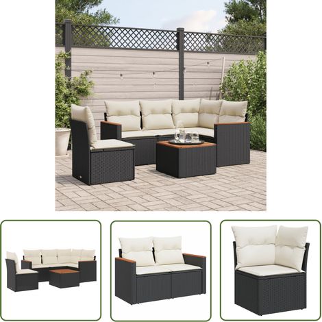 The Living Store 6-tlg. Garten-Sofagarnitur mit Kissen Schwarz Poly Rattan - Gartenmöbel Set - Outdoor Lounge - Rattan Gartenset - Esstisch Set - Balkonmöbel (1/5)