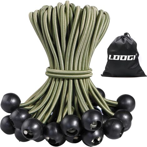 Tendeurs élastiques avec Boule Lot de 50-20 cm Vert Tendeur bâche Sandow Elastique pour Bâche, Tente, Pavillon, Bannière, Auvent, Camping (1/5)