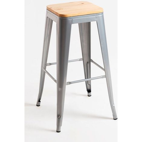 Taburetes Altos - Taburete Torix Alto Madera Natural - Gris metalizado