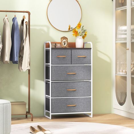 Commode en Tissu avec 5 Tiroirs Pliables Cadre en Fer 58x29x99,5 CM pour Couloir Chambre à Coucher et Chambre d'Enfant Gris (1/3)