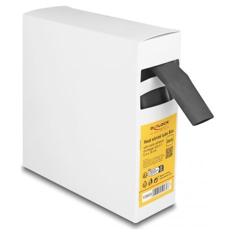 Delock Caja de tubos termorretrÃ¡ctiles, con adhesivo interior, relaciÃ³n de contracciÃ³n 4:1, 5 m x 16 mm negro