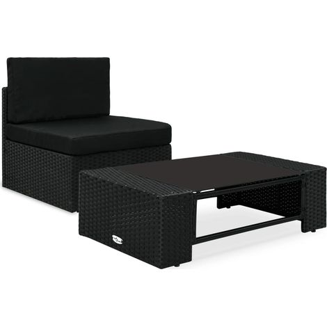 2-tlg. Garten-Lounge-Set Poly Rattan Schwarz