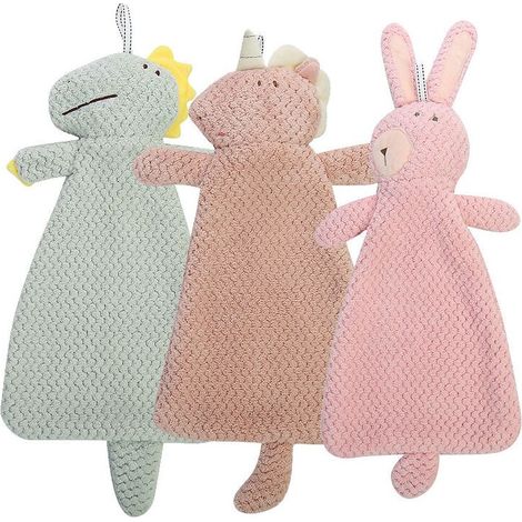 3 PCS Serviettes à Mains en Toison Corail Doux, Ensemble d'Essuie-Mains Suspendu à Séchage Rapide avec des Motifs Mignons, Serviettes Épaisses pour Salle de Bain, Marron, Rose, Vert (1/5)