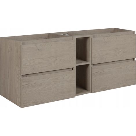 Rodan Waschbeckenunterschrank 140 cm, Eiche Dunkel, 46 x 140 x 60,7 cm, mit Badregal und Ablage, feuchtraumgeeignet