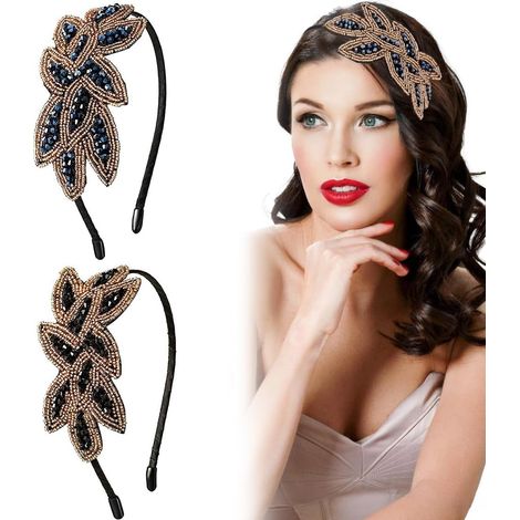1920s Accessoires de Cheveux, 2 Pièces Années 20 Accessoires Femme Strass Gatsby Vintage Cheveux Valentine Fille Costume Bal de Promo Fête Rétro Cristal Mariage Noir Coiffure (1/5)