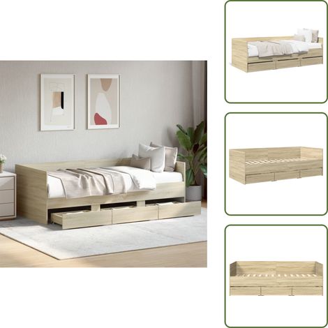 The Living Store Lit de jour avec tiroirs sans matelas chêne sonoma 90x190 cm - Lit Deux Places - Canapé Lit - Meuble Multifonctionnel - Rangements Intégrés - Lit Convertible (1/5)