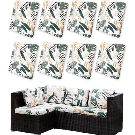 8 Pack Stretch Outdoor Sofa Cushion Covers Printed Seat Cushion Covers Sofa Replacement for Garden Living Room Patio Furniture (1/5)