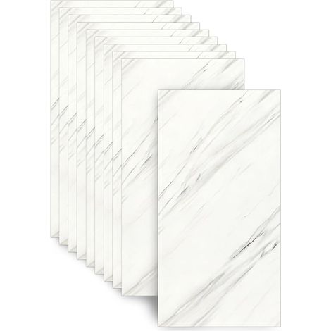 10 Pack Adhesive Floor Tiles 30 x 60 cm 1/8 Inch PET Marble Waterproof Non-Slip Bathroom Kitchen Splash Guard PVC Free White 60 X 10 Pack (1/5)