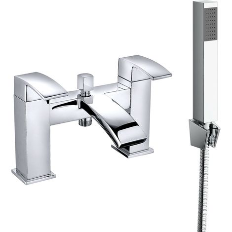 Square Bath Shower Mixer Tap Chrome and Hand Held Shower Head (1/4)