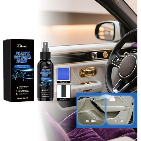 Kunststoffpflegespray zur Glanzverbesserung von schwarzem Autoinnenraum und zur Reinigung und Pflege des Armaturenbretts – 120 ml, Schwamm, Tuch -- BIEMMEDUE (1/5)