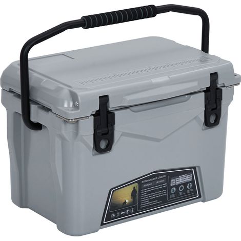 Glacière rigide isotherme 20 QT Gris, conserve la glace jusqu’à 5 jours, étanche avec couvercle, poignée renforcée, vidange + décapsuleur + règle à poisson, camping/plage/pique-nique/pêche/BBQ (1/5)